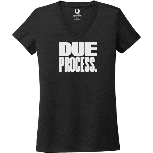 "Due Process." Quorum Women's Tri-Blend V-Neck editorial print in Space Black