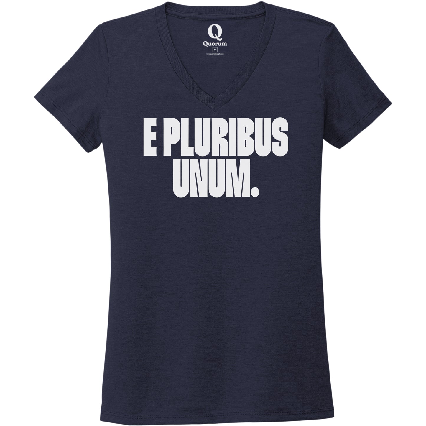 "E Pluribus Unum." Quorum Women's Tri-Blend V-Neck editorial print in Night Sky Navy