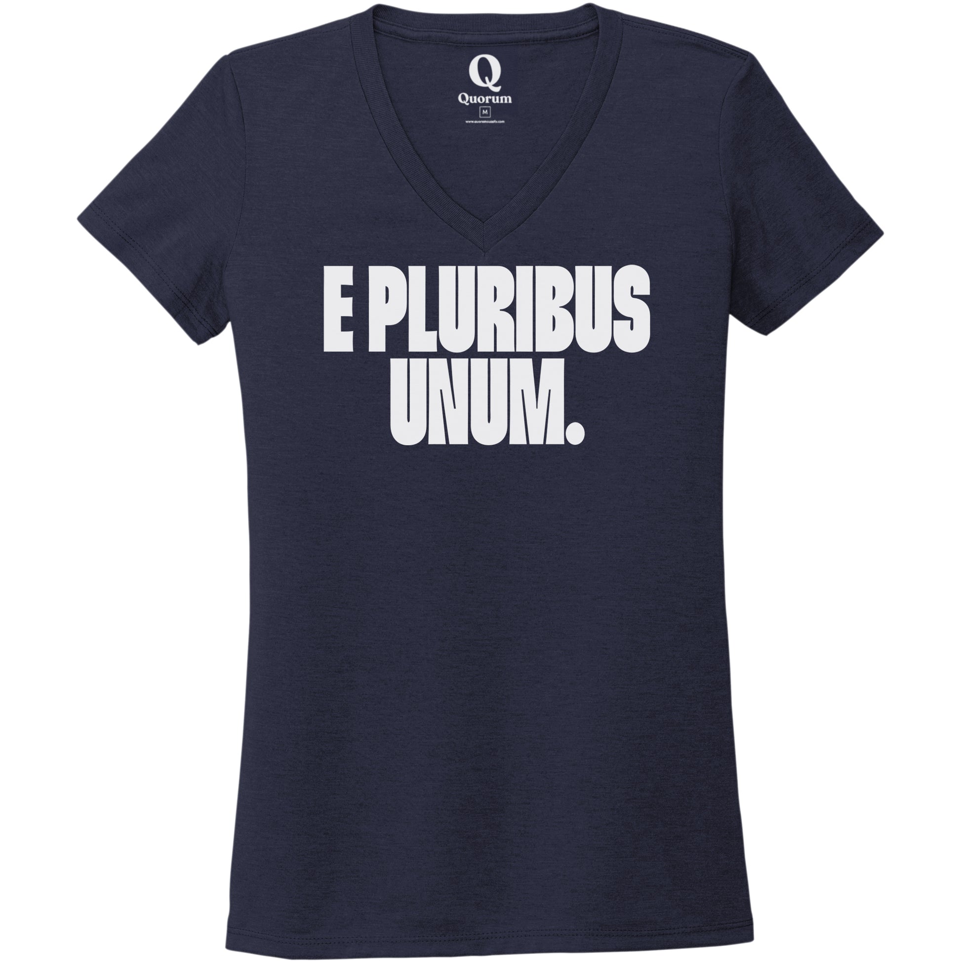 "E Pluribus Unum." Quorum Women's Tri-Blend V-Neck editorial print in Night Sky Navy