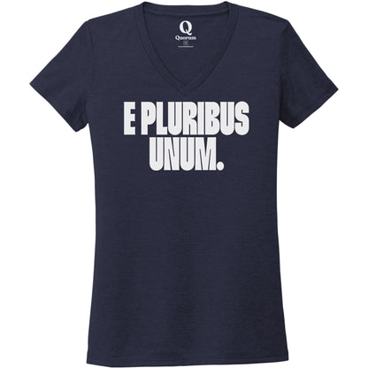 "E Pluribus Unum." Quorum Women's Tri-Blend V-Neck editorial print in Night Sky Navy