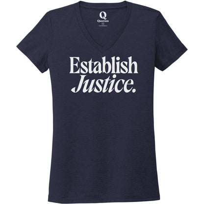 "Establish Justice." Quorum Women's Tri-Blend V-Neck editorial print in Night Sky Navy