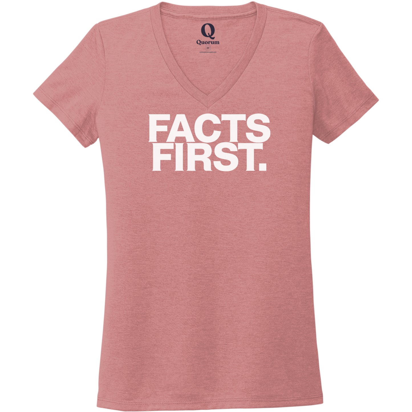 "Facts First." Quorum Women's Tri-Blend V-Neck editorial print in Vintage Rose