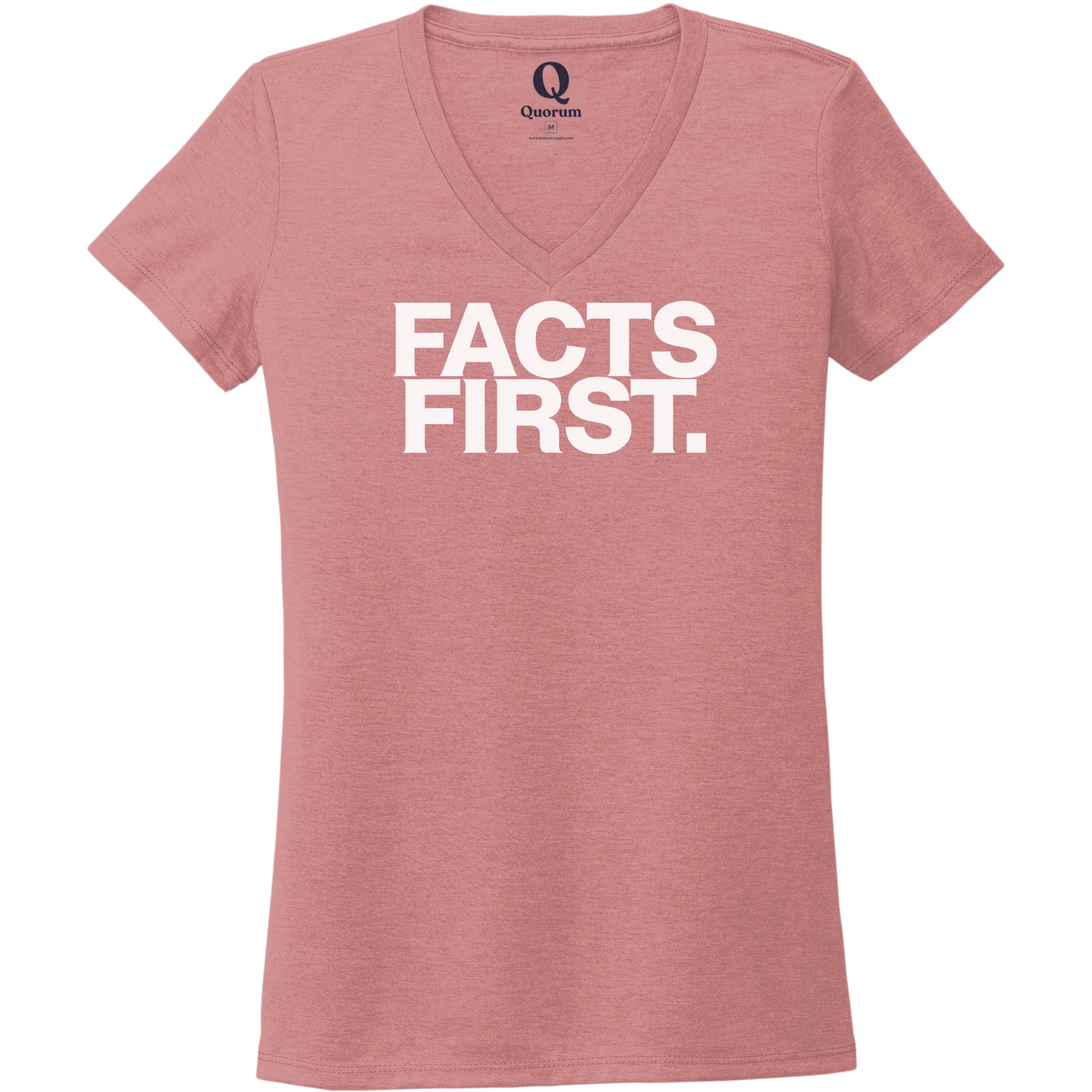 "Facts First." Quorum Women's Tri-Blend V-Neck editorial print in Vintage Rose