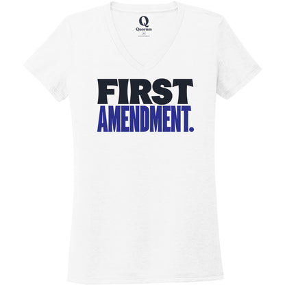 "First Amendment." Quorum Women's Tri-Blend V-Neck front print in Bright White