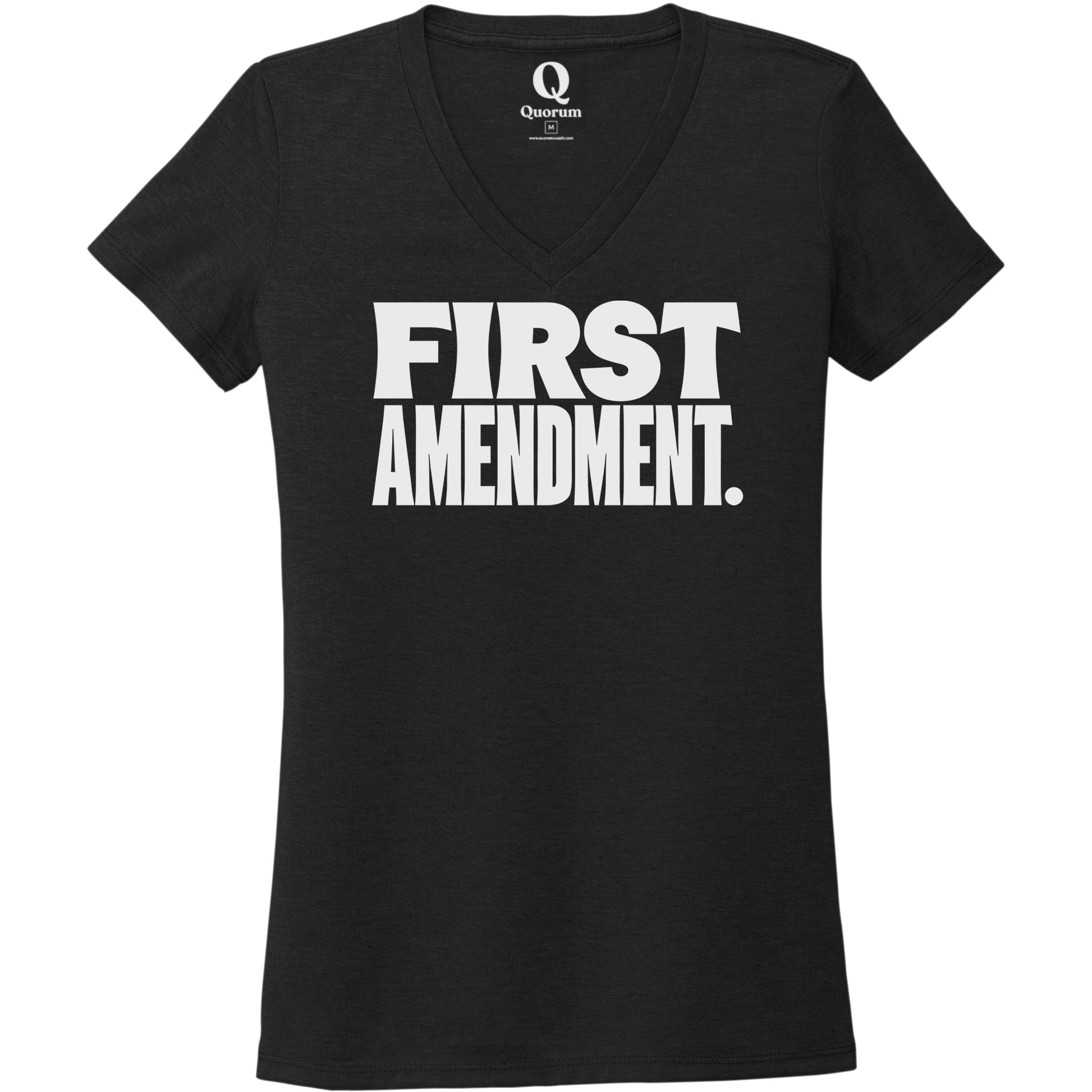"First Amendment." Quorum Women's Tri-Blend V-Neck editorial print in Deep Black