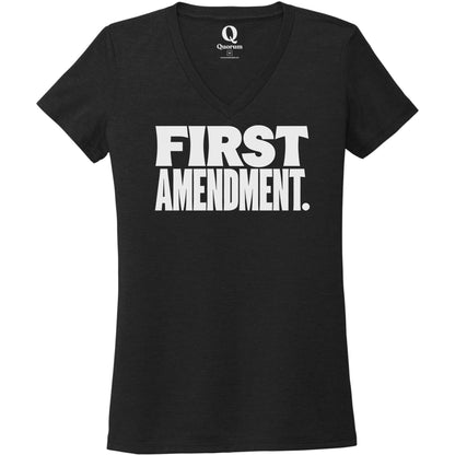 "First Amendment." Quorum Women's Tri-Blend V-Neck editorial print in Deep Black
