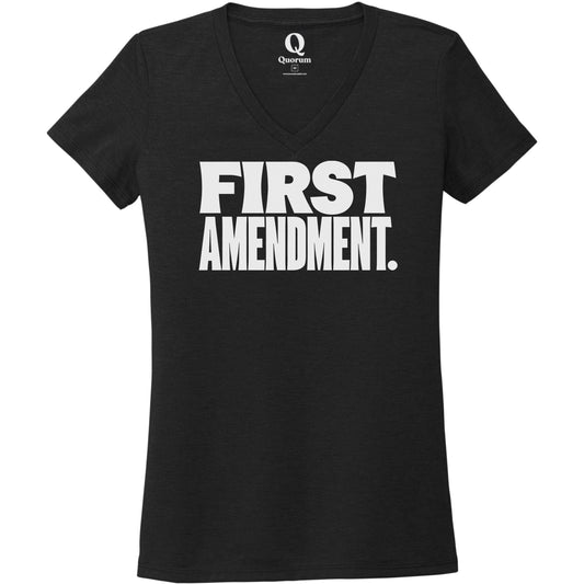 "First Amendment." Quorum Women's Tri-Blend V-Neck editorial print in Deep Black