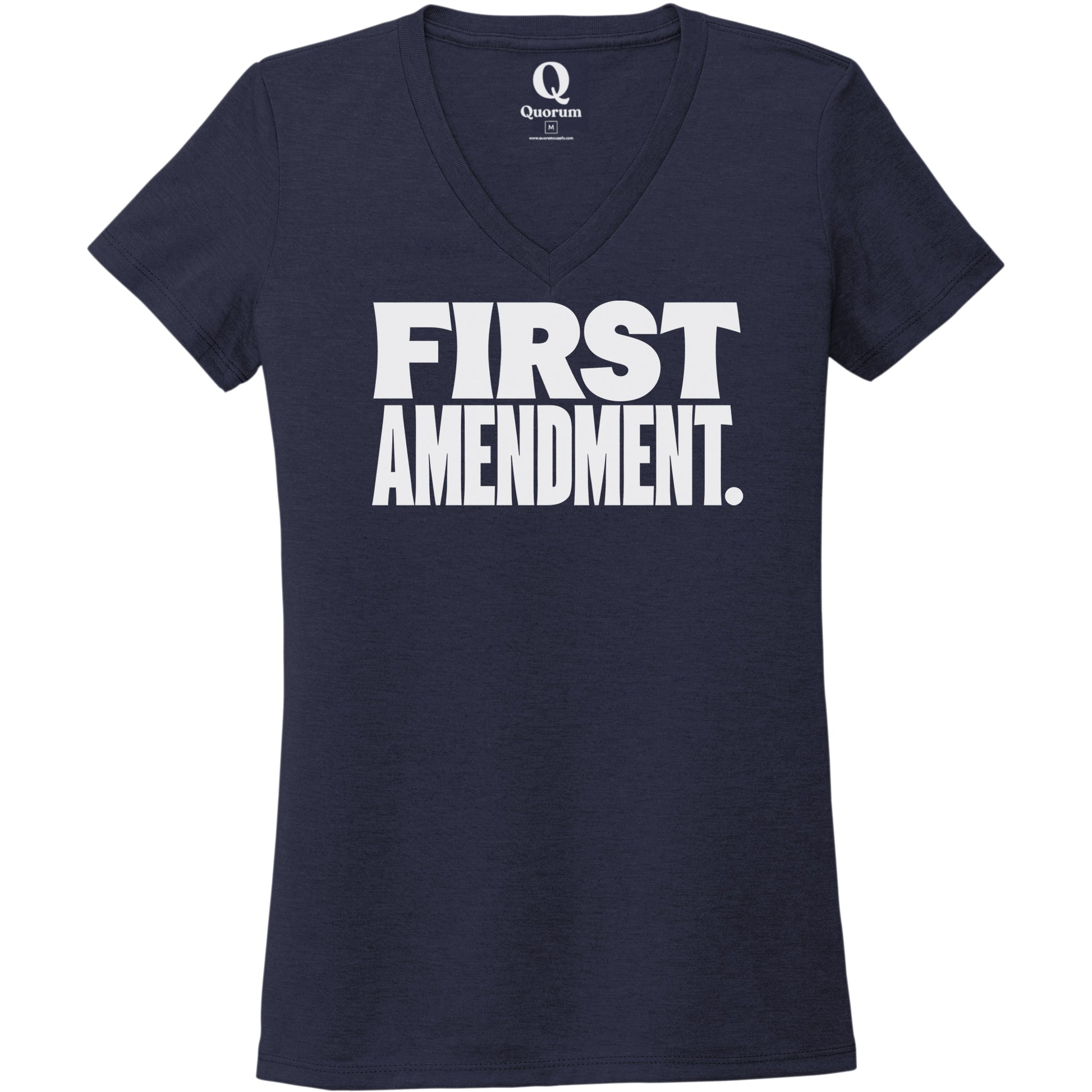"First Amendment." Quorum Women's Tri-Blend V-Neck editorial print in Night Sky Navy