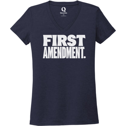 "First Amendment." Quorum Women's Tri-Blend V-Neck editorial print in Night Sky Navy