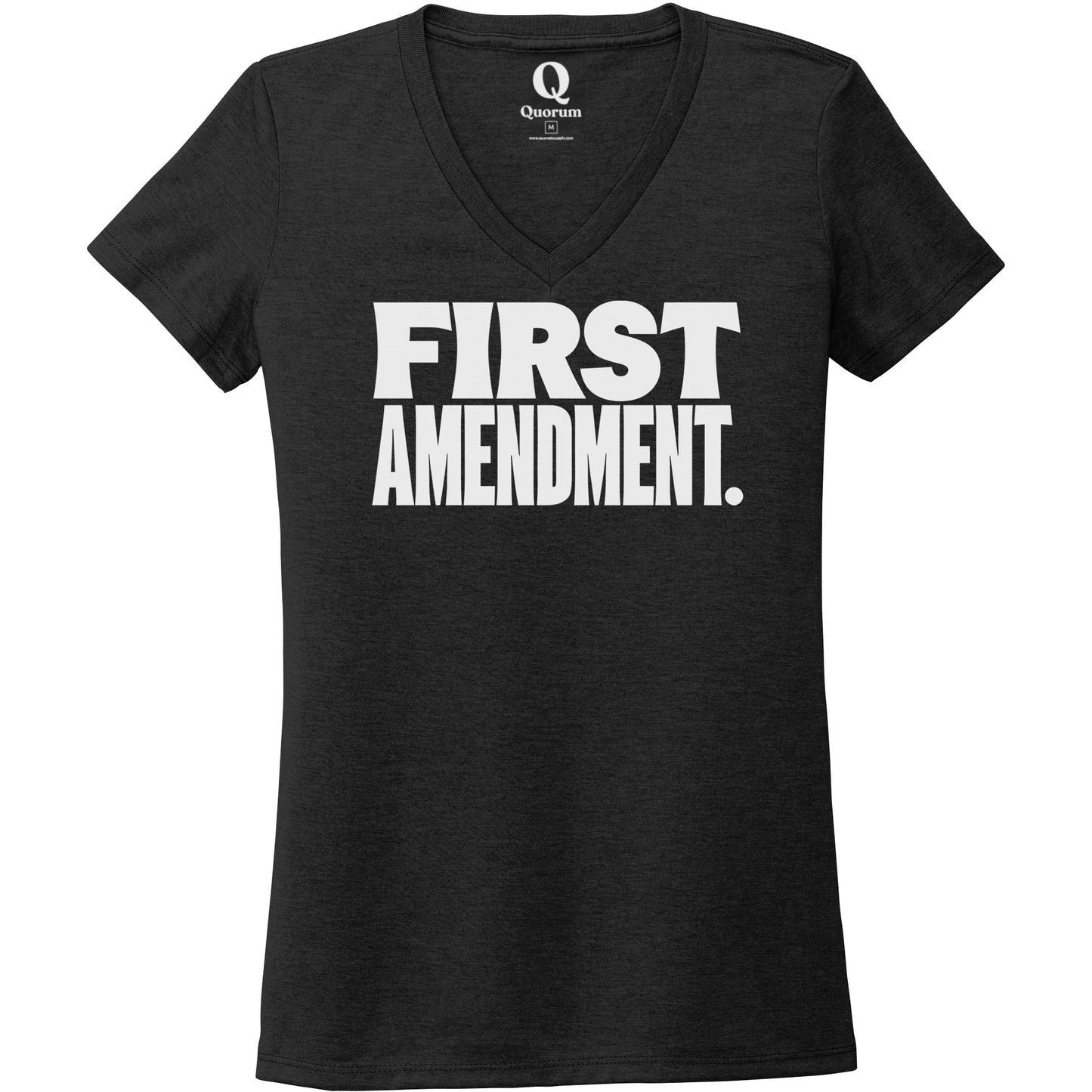 "First Amendment." Quorum Women's Tri-Blend V-Neck editorial print in Space Black