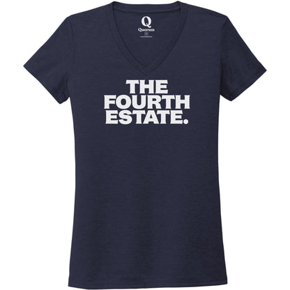 "The Fourth Estate." Quorum Women's Tri-Blend V-Neck editorial print in Night Sky Navy