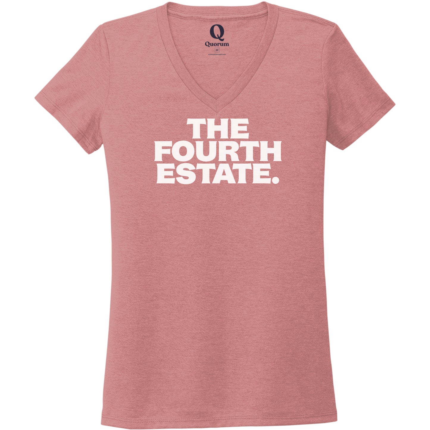 "The Fourth Estate." Quorum Women's Tri-Blend V-Neck editorial print in Vintage Rose
