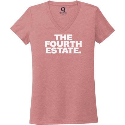 "The Fourth Estate." Quorum Women's Tri-Blend V-Neck editorial print in Vintage Rose