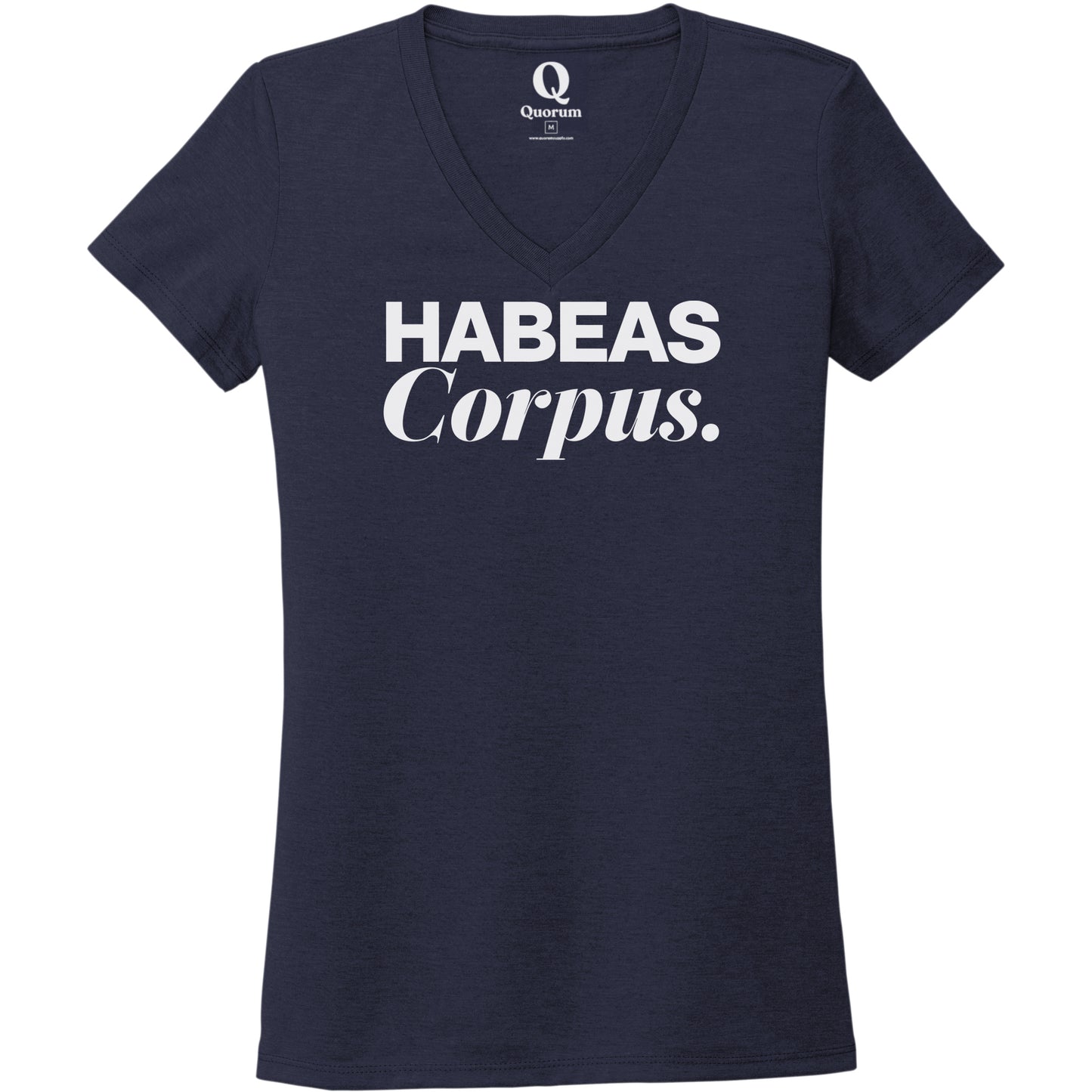 "Habeas Corpus." Quorum Women's Tri-Blend V-Neck editorial print in Night Sky Navy
