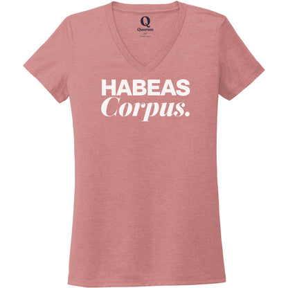 "Habeas Corpus." Quorum Women's Tri-Blend V-Neck editorial print in Vintage Rose