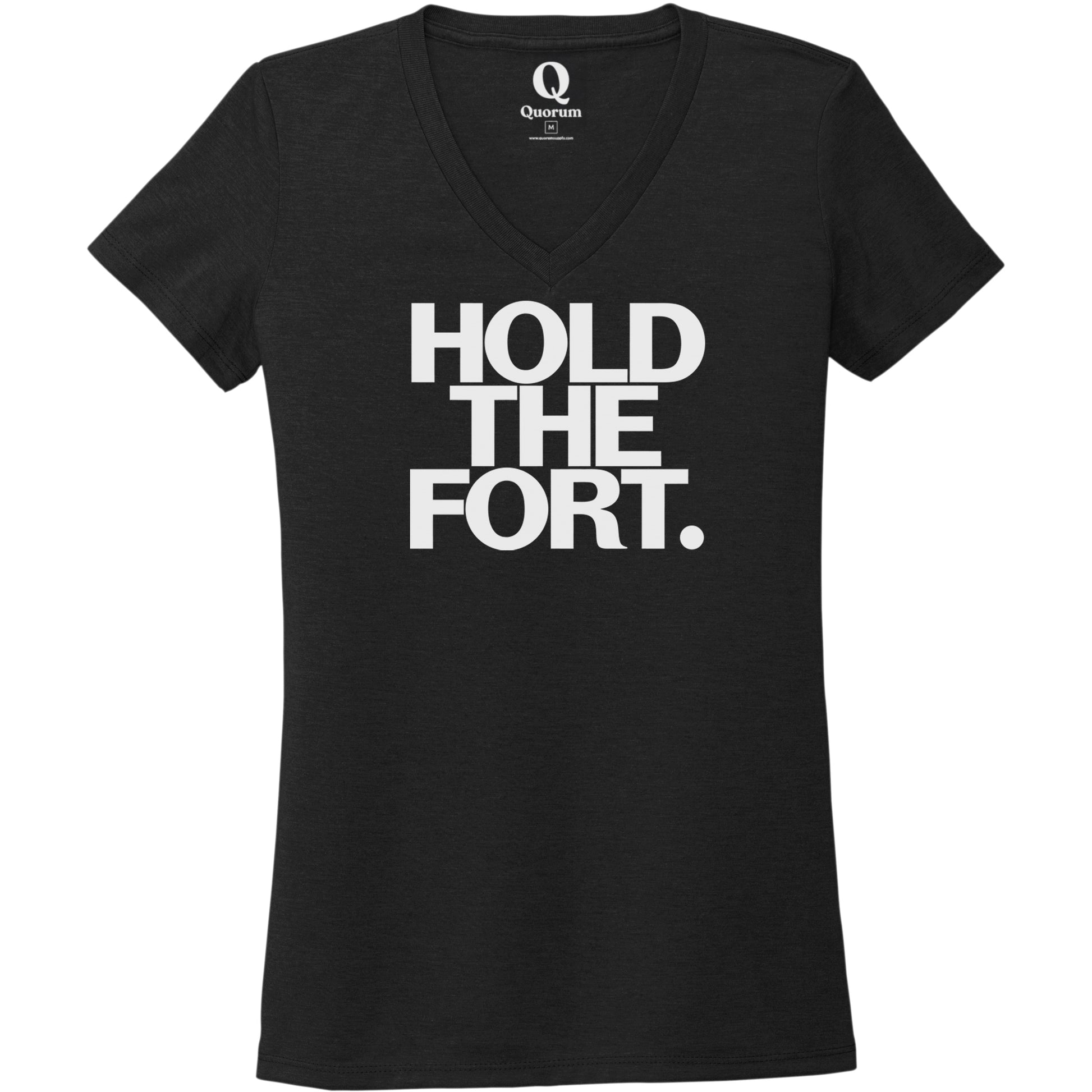 "Hold the Fort." Quorum Women's Tri-Blend V-Neck editorial print in Deep Black