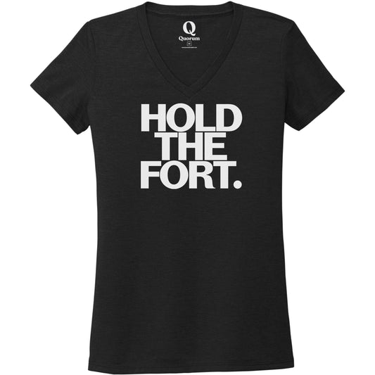 "Hold the Fort." Quorum Women's Tri-Blend V-Neck editorial print in Deep Black