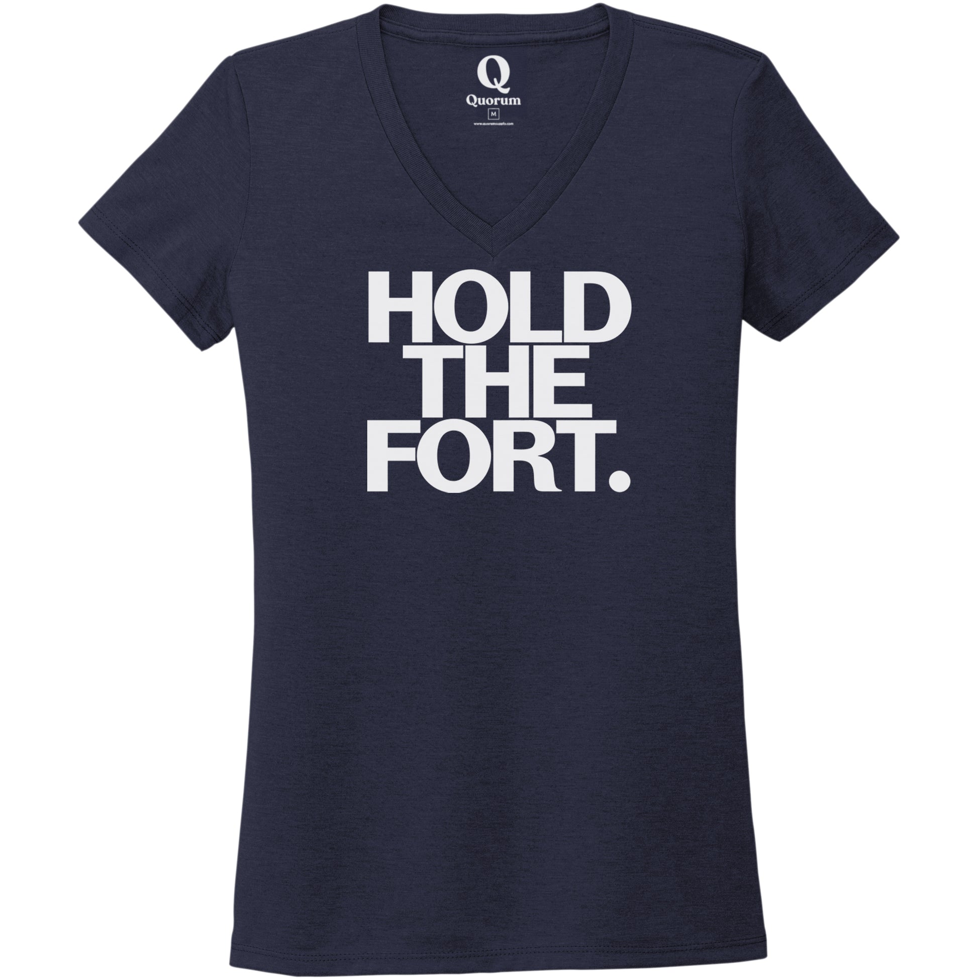 "Hold the Fort." Quorum Women's Tri-Blend V-Neck editorial print in Night Sky Navy