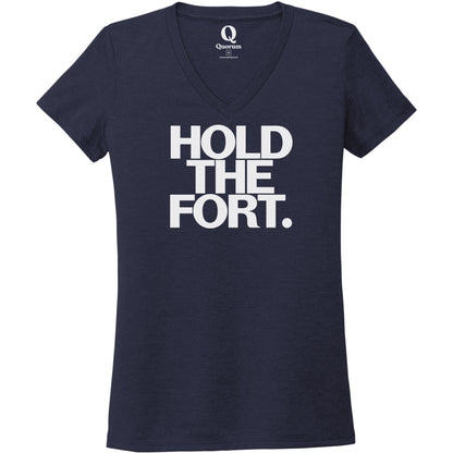 "Hold the Fort." Quorum Women's Tri-Blend V-Neck editorial print in Night Sky Navy