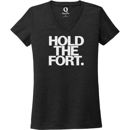 "Hold the Fort." Quorum Women's Tri-Blend V-Neck editorial print in Space Black