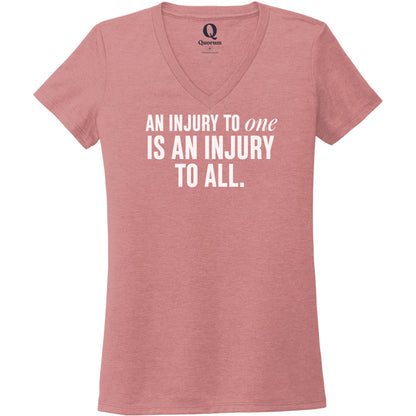 "An injury to one is an injury to all." Quorum Women's Tri-Blend V-Neck editorial print in Vintage Rose