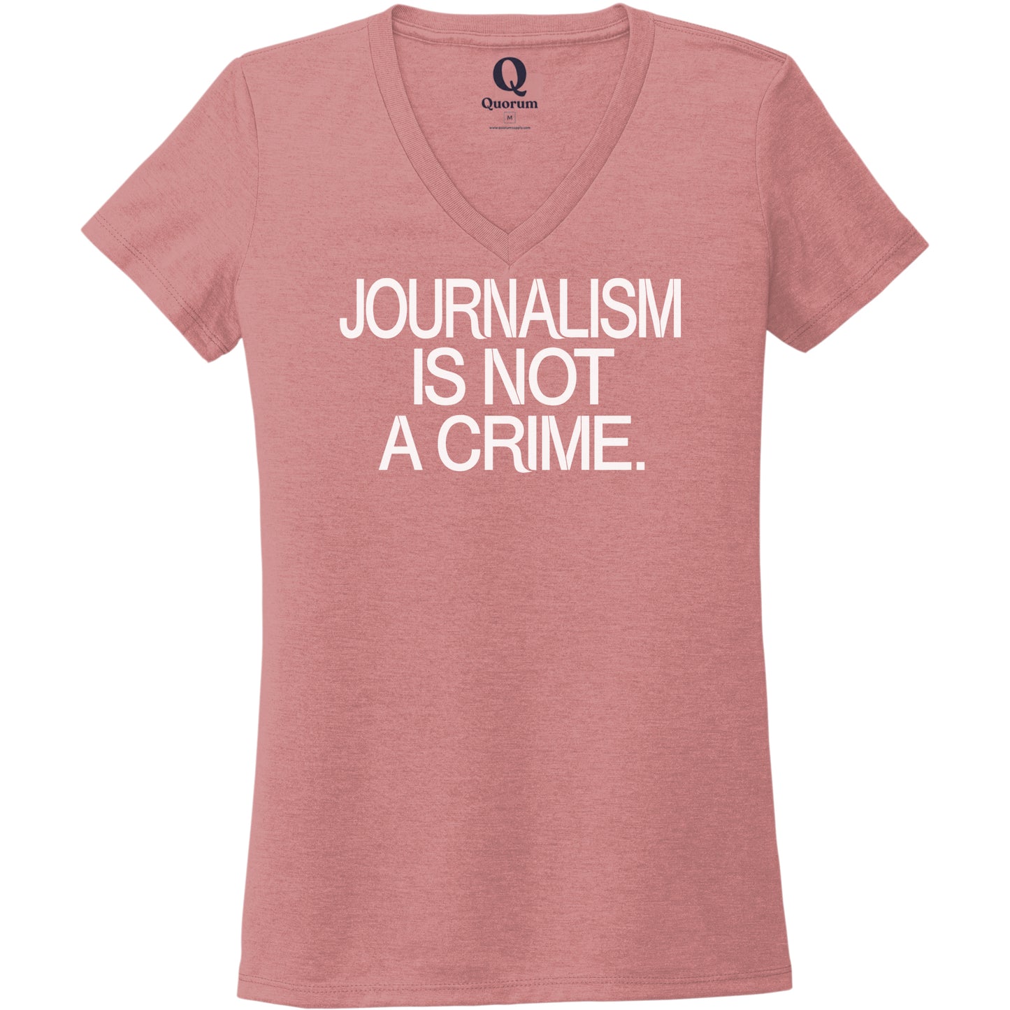 "Journalism is not a crime." Quorum Women's Tri-Blend V-Neck editorial print in Vintage Rose