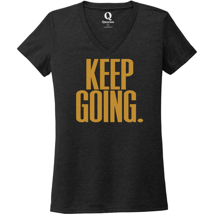 "Keep Going." Quorum Women's Tri-Blend V-Neck front print in Space Black