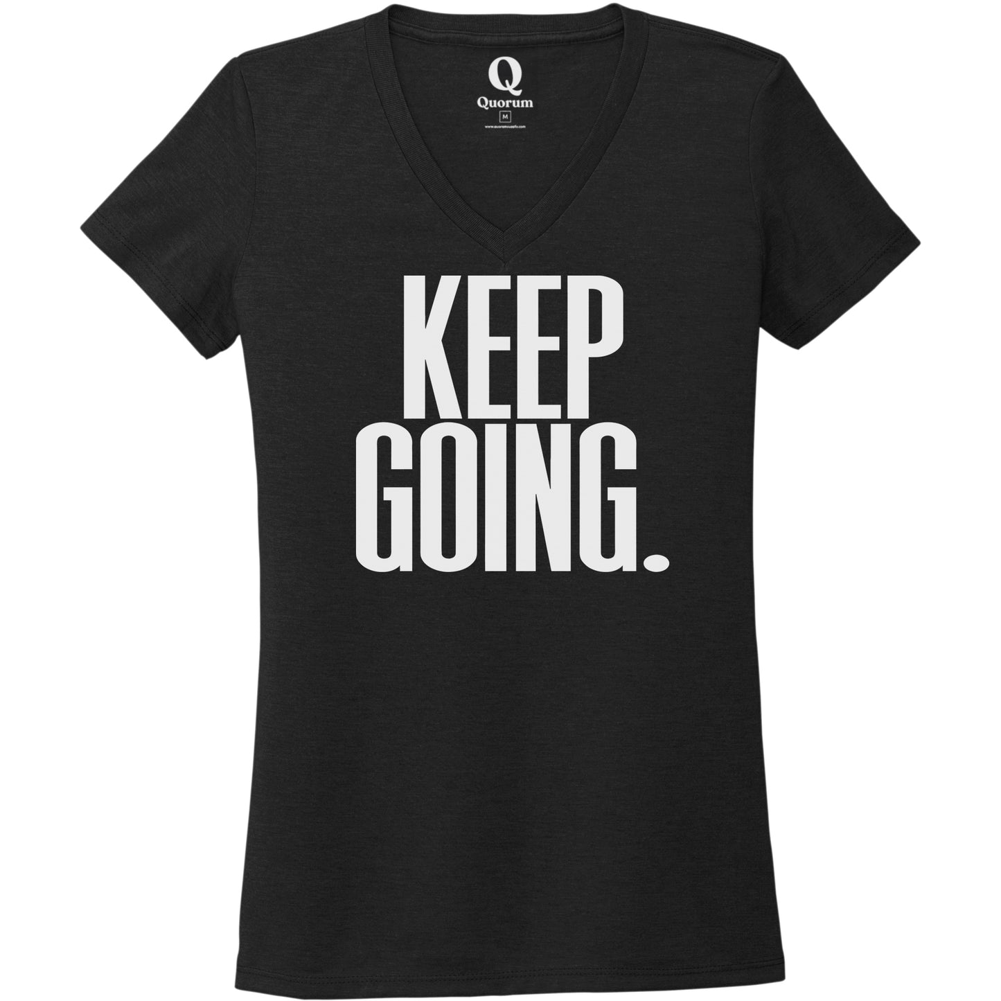 "Keep Going." Quorum Women's Tri-Blend V-Neck editorial print in Deep Black