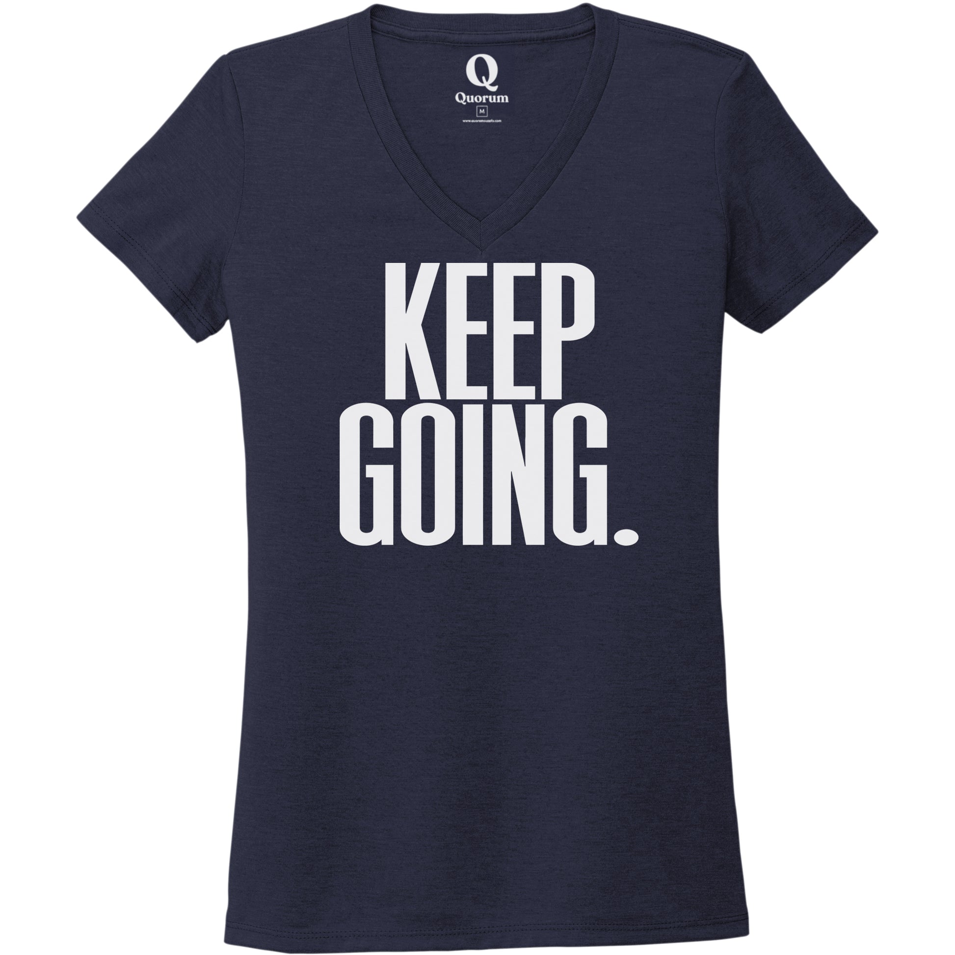 "Keep Going." Quorum Women's Tri-Blend V-Neck editorial print in Night Sky Navy