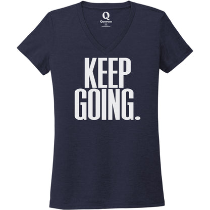 "Keep Going." Quorum Women's Tri-Blend V-Neck editorial print in Night Sky Navy