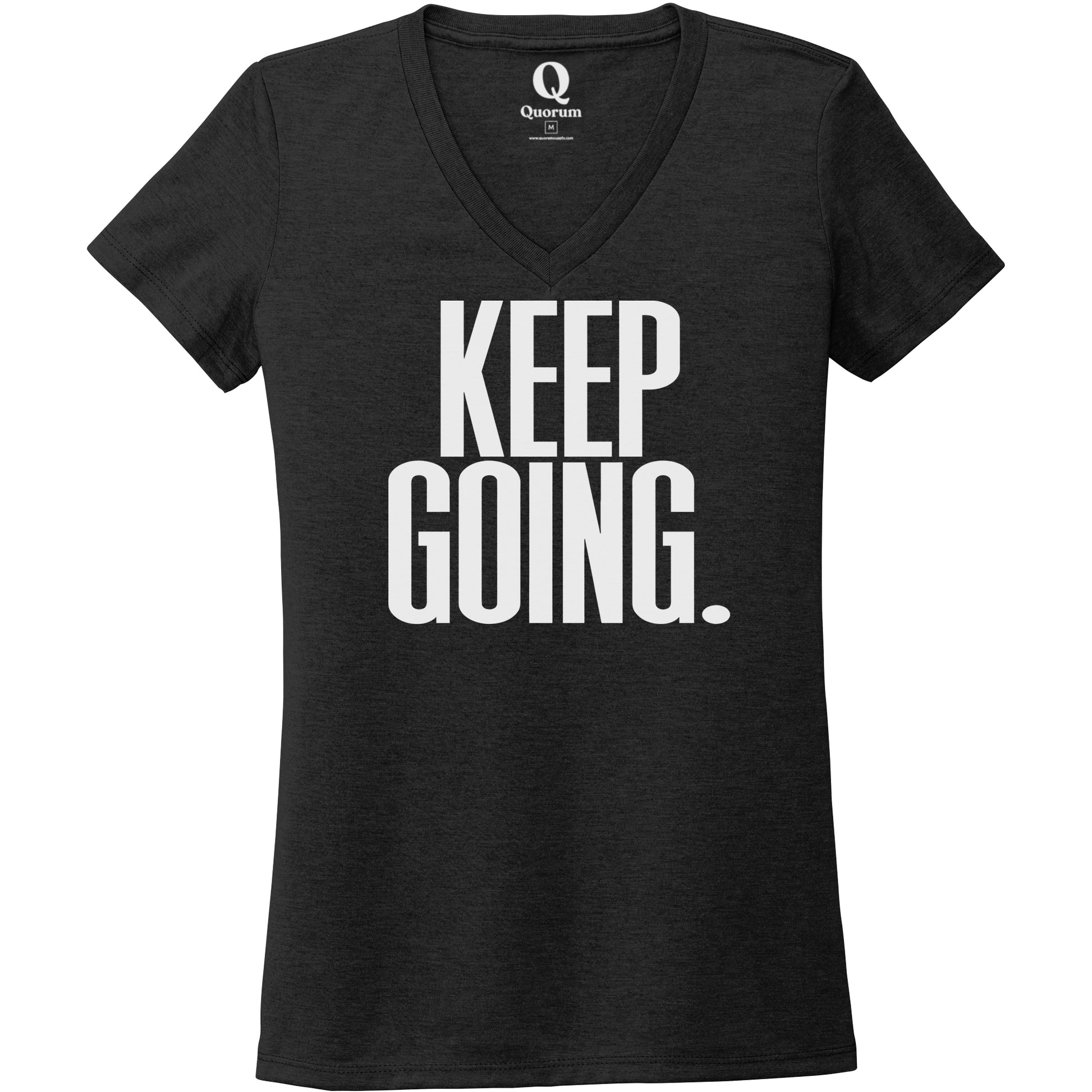 "Keep Going." Quorum Women's Tri-Blend V-Neck editorial print in Space Black
