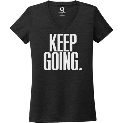 "Keep Going." Quorum Women's Tri-Blend V-Neck editorial print in Space Black