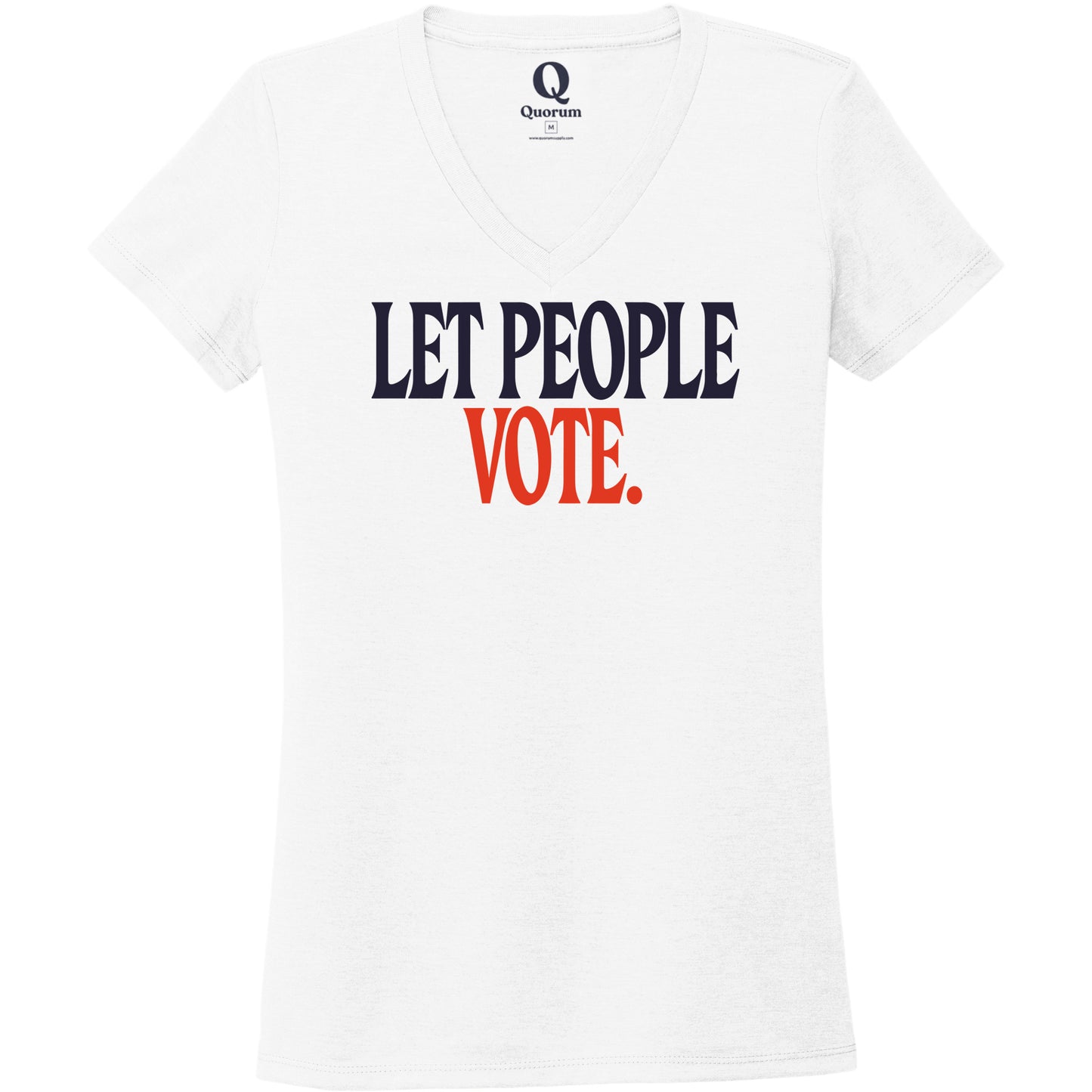 "Let People Vote." Quorum Women's Tri-Blend V-Neck front print in Bright White
