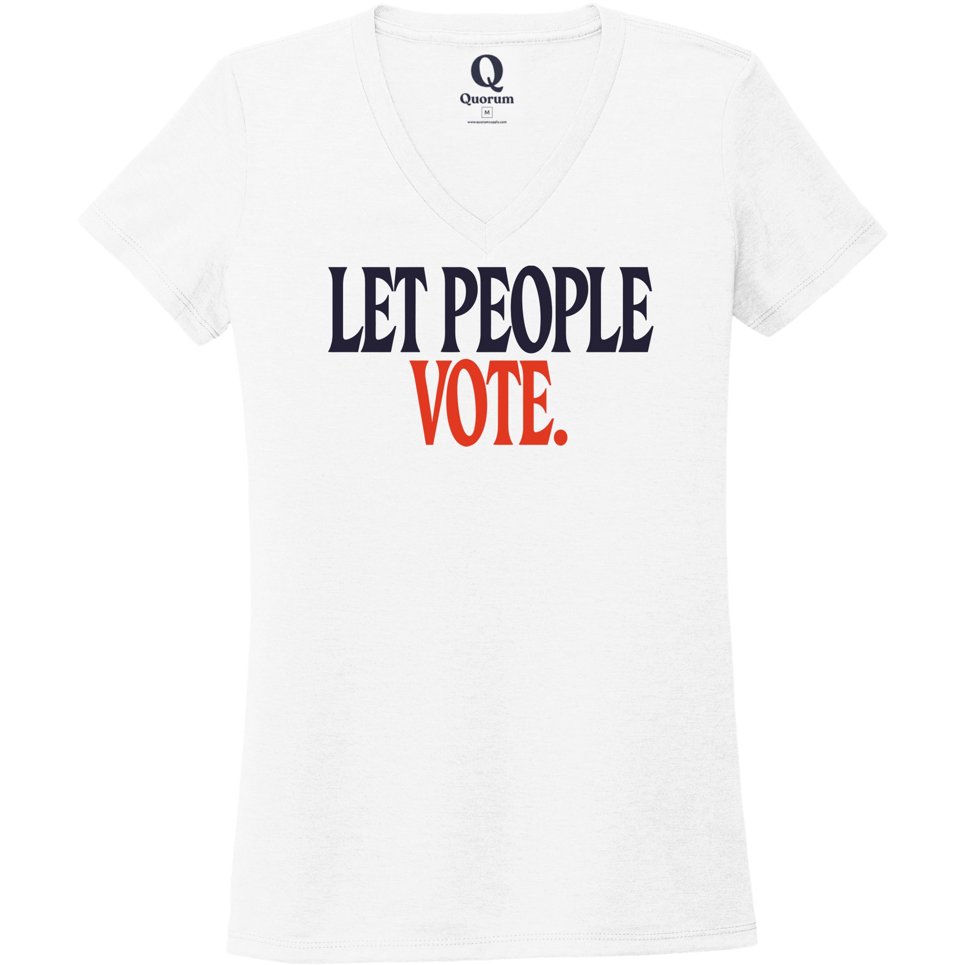 "Let People Vote." Quorum Women's Tri-Blend V-Neck front print in Bright White