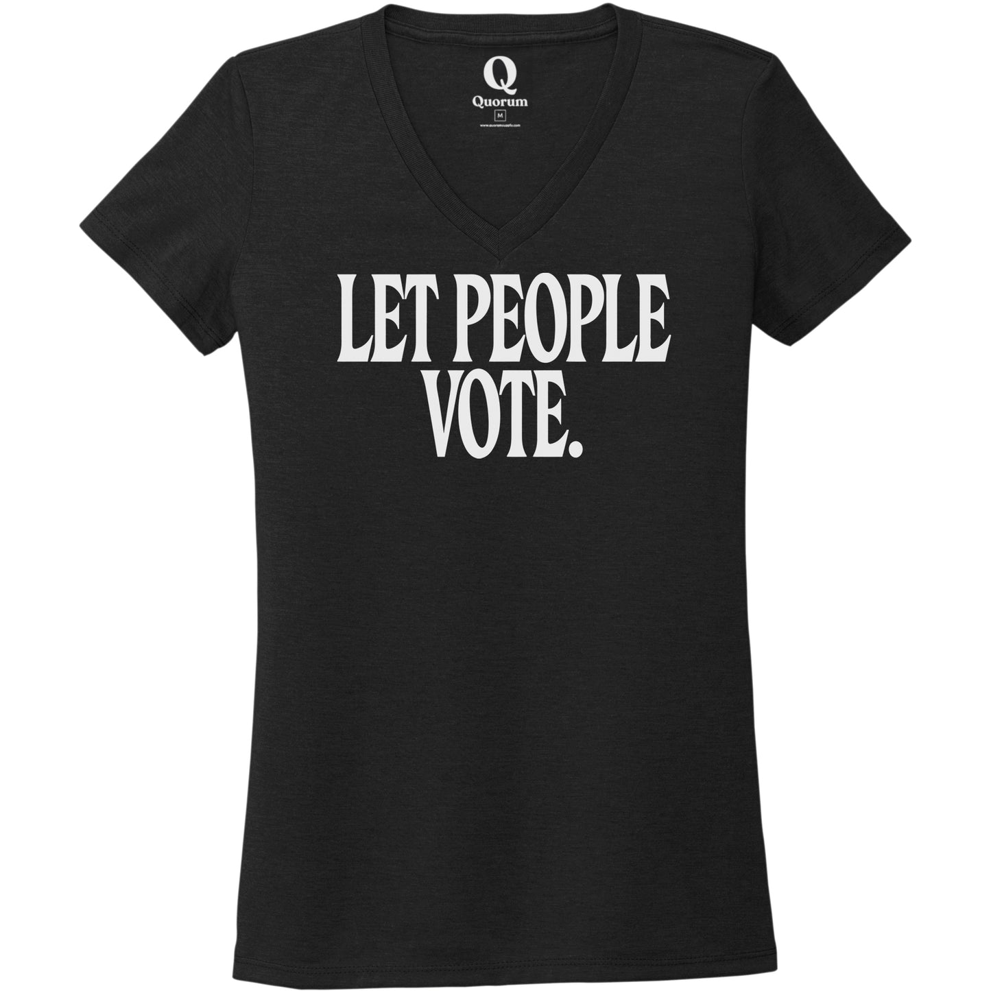 "Let People Vote." Quorum Women's Tri-Blend V-Neck editorial print in Deep Black