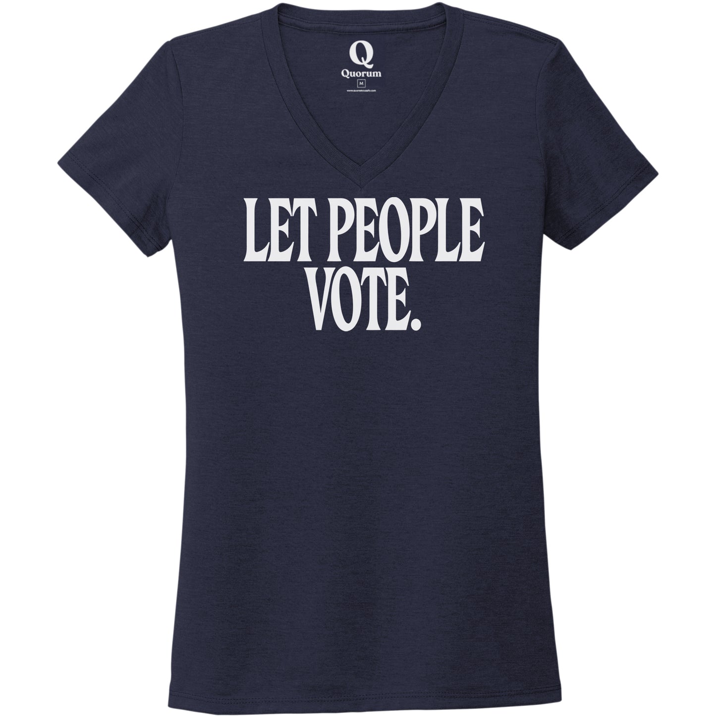 "Let People Vote." Quorum Women's Tri-Blend V-Neck editorial print in Night Sky Navy
