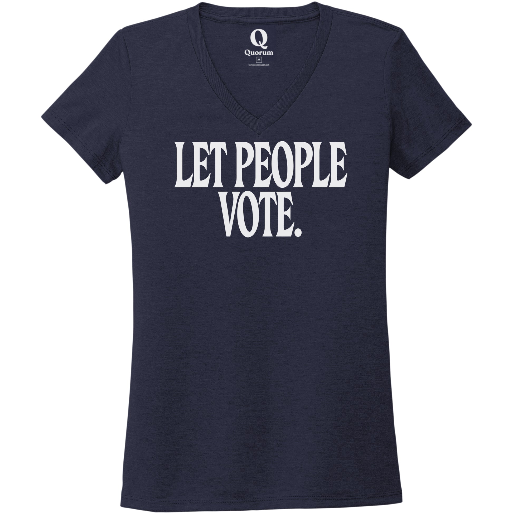 "Let People Vote." Quorum Women's Tri-Blend V-Neck editorial print in Night Sky Navy