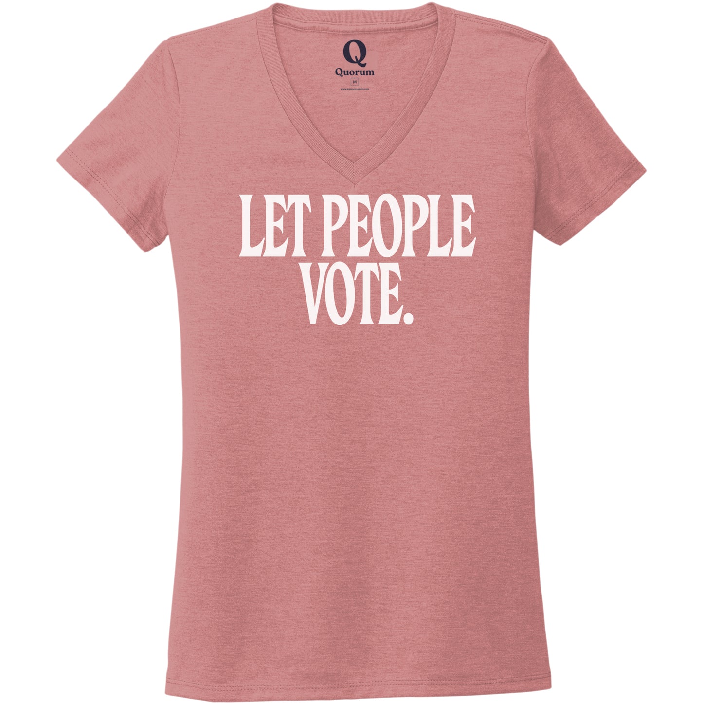 "Let People Vote." Quorum Women's Tri-Blend V-Neck editorial print in Vintage Rose