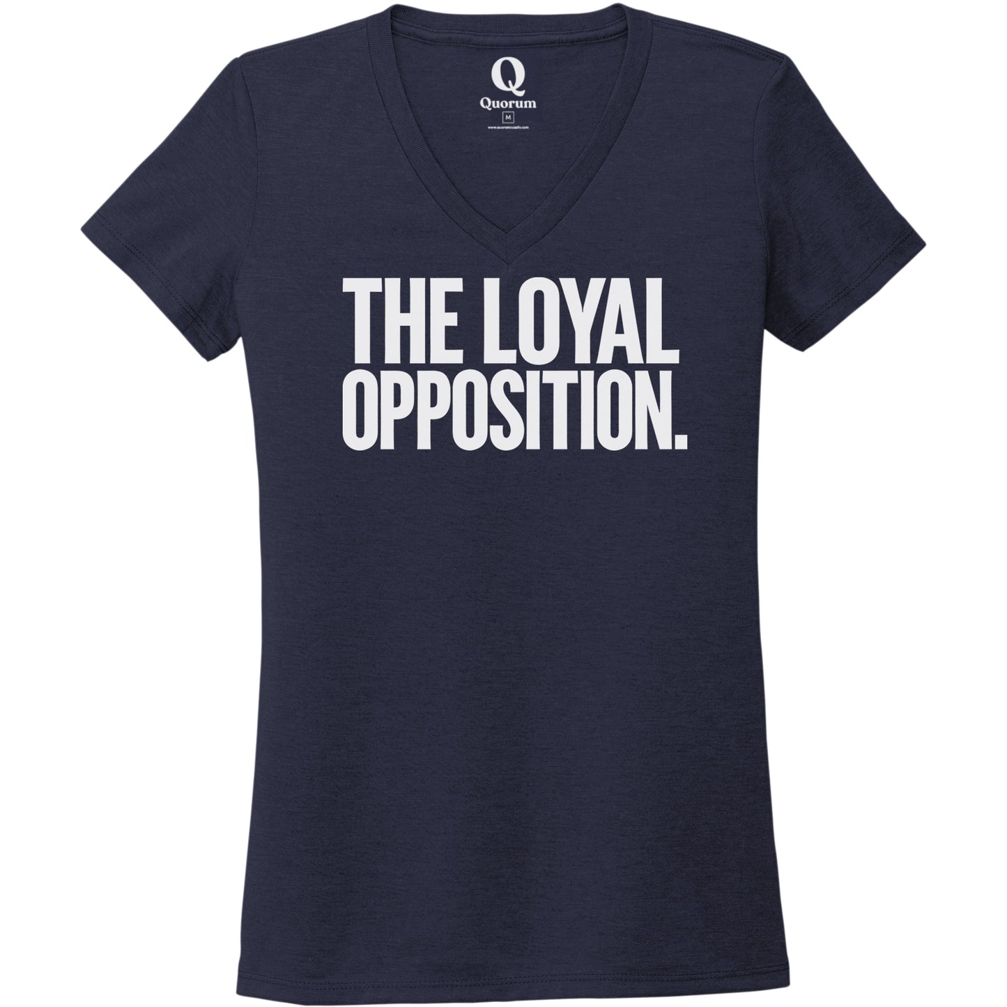 "The Loyal Opposition." Quorum Women's Tri-Blend V-Neck editorial print in Night Sky Navy
