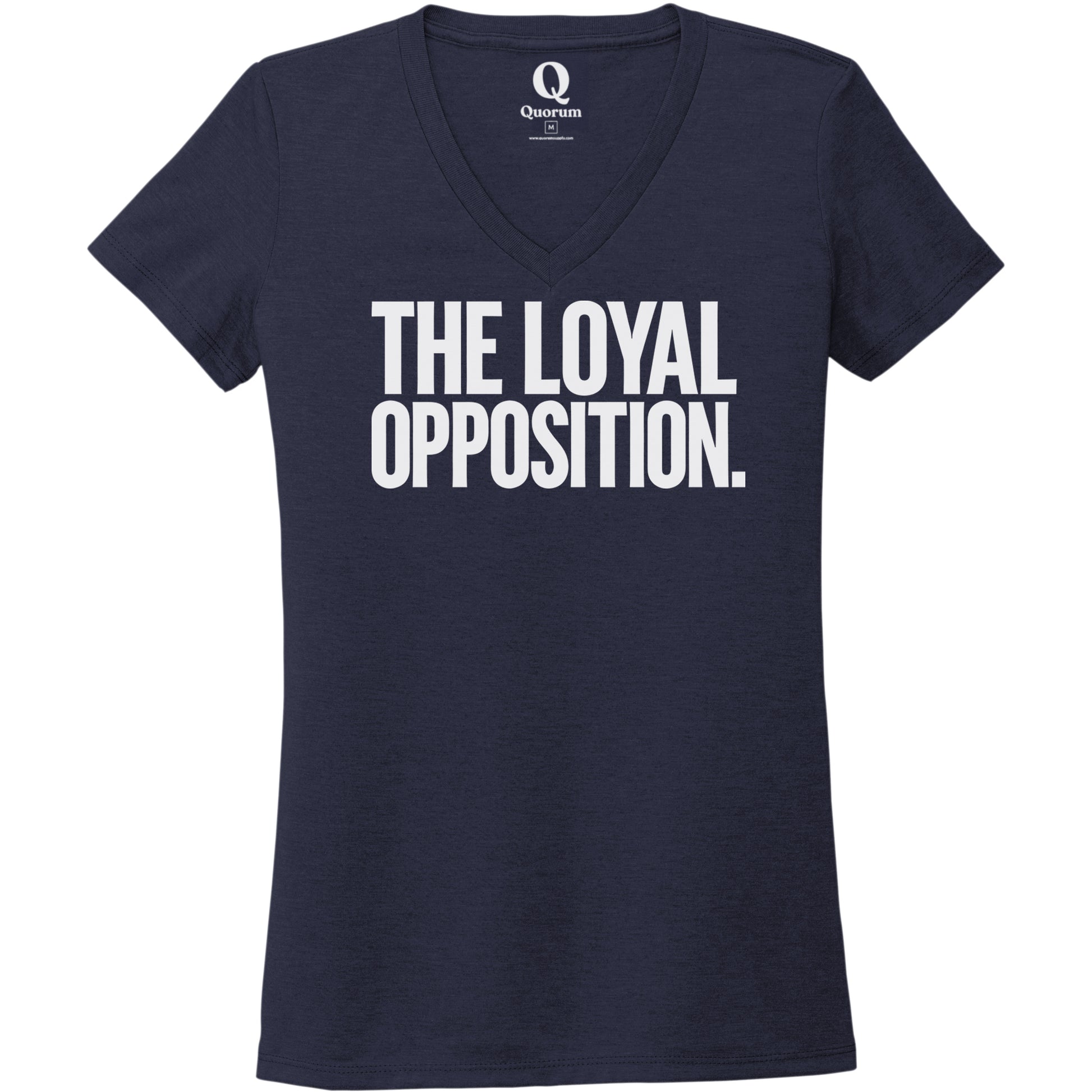 "The Loyal Opposition." Quorum Women's Tri-Blend V-Neck editorial print in Night Sky Navy