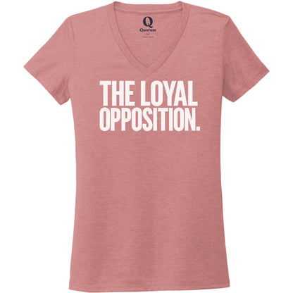 "The Loyal Opposition." Quorum Women's Tri-Blend V-Neck editorial print in Vintage Rose