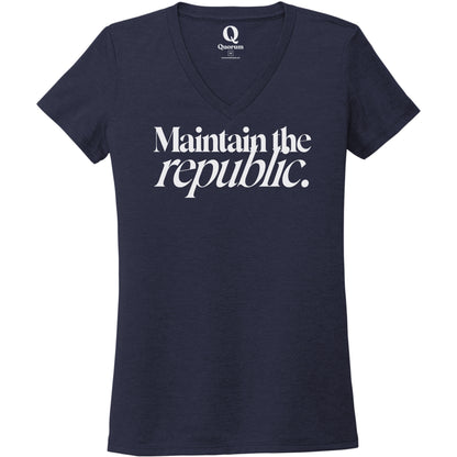 "Maintain the republic." Quorum Women's Tri-Blend V-Neck editorial print in Night Sky Navy