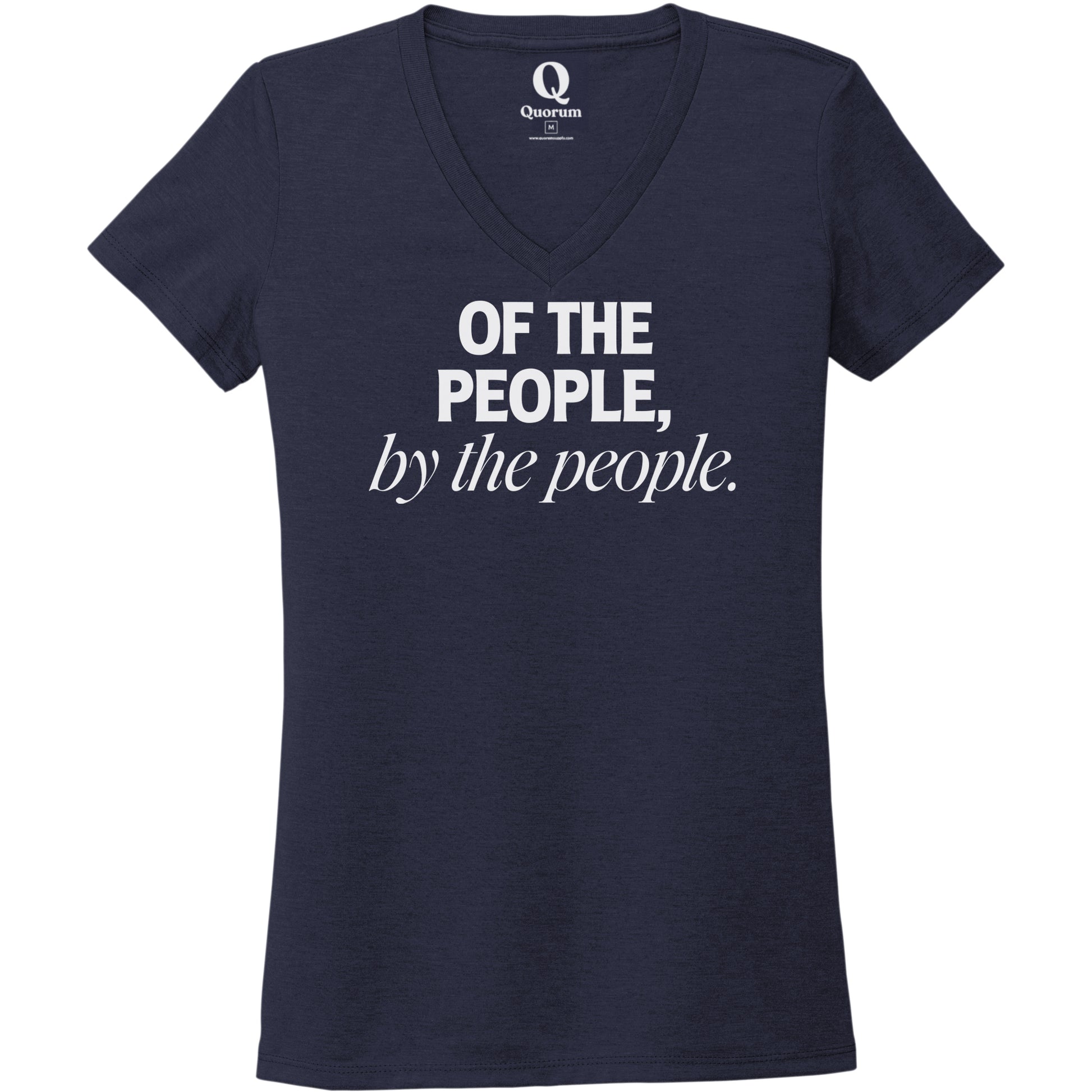 "Of the People, by the People." Quorum Women's Tri-Blend V-Neck editorial print in Night Sky Navy