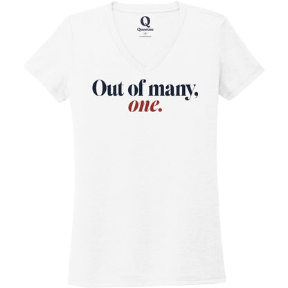 "Out of many, one." Quorum Women's Tri-Blend V-Neck front print in Bright White