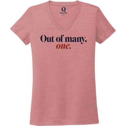 "Out of many, one." Quorum Women's Tri-Blend V-Neck front print in Vintage Rose