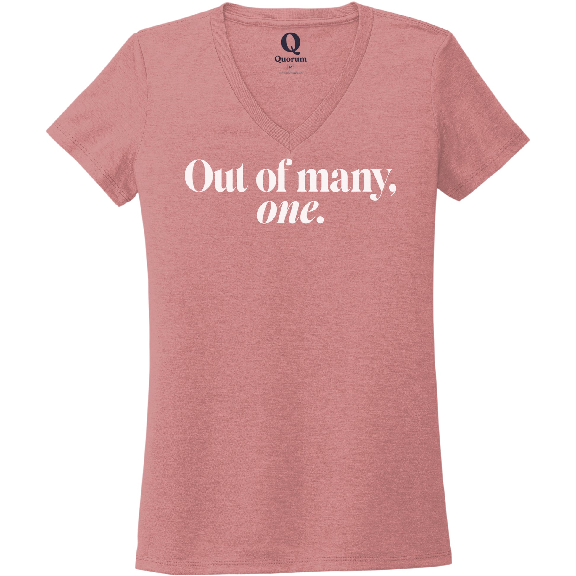 "Out of many, one." Quorum Women's Tri-Blend V-Neck editorial print in Vintage Rose