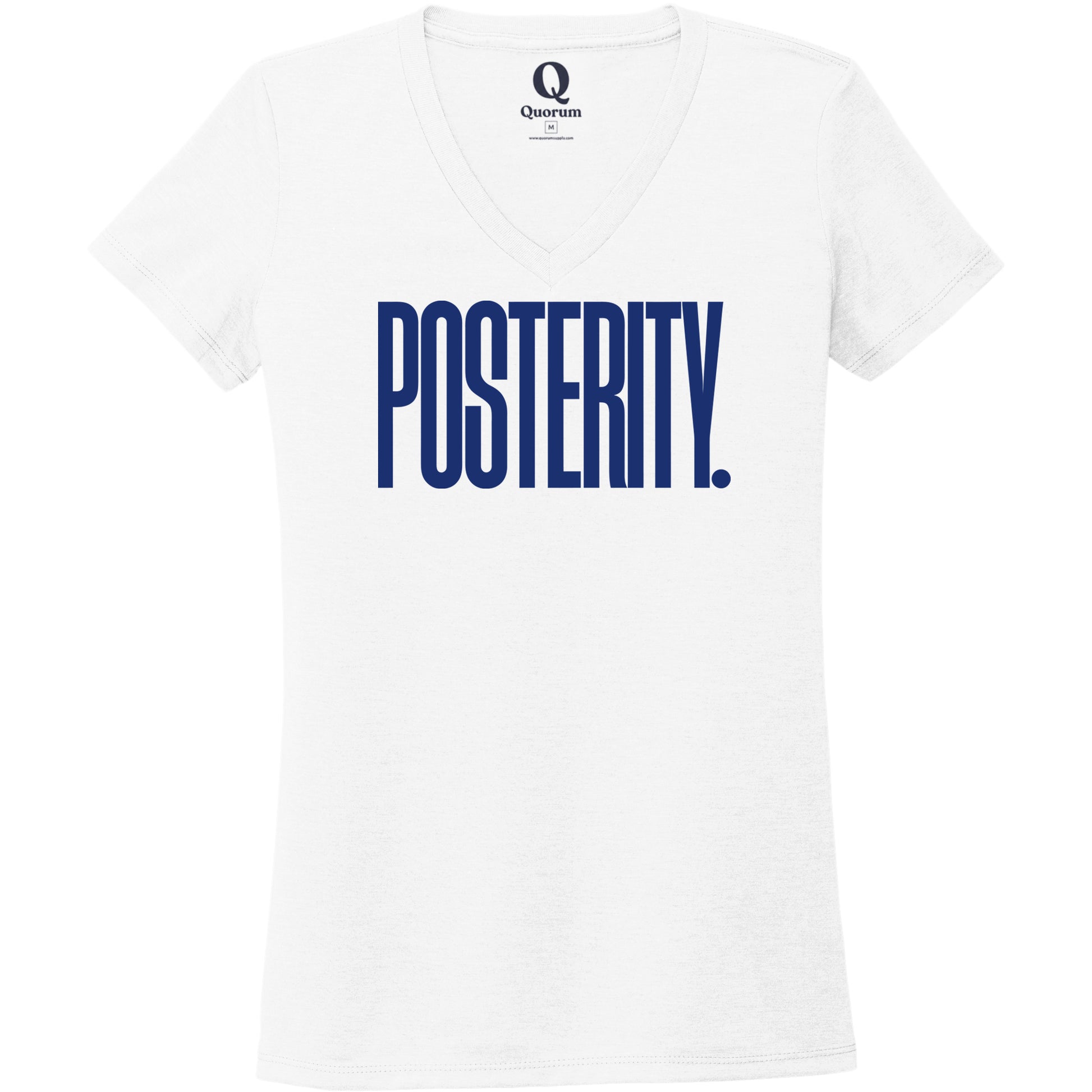 "Posterity." Quorum Women's Tri-Blend V-Neck front print in Bright White