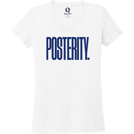 "Posterity." Quorum Women's Tri-Blend V-Neck front print in Bright White