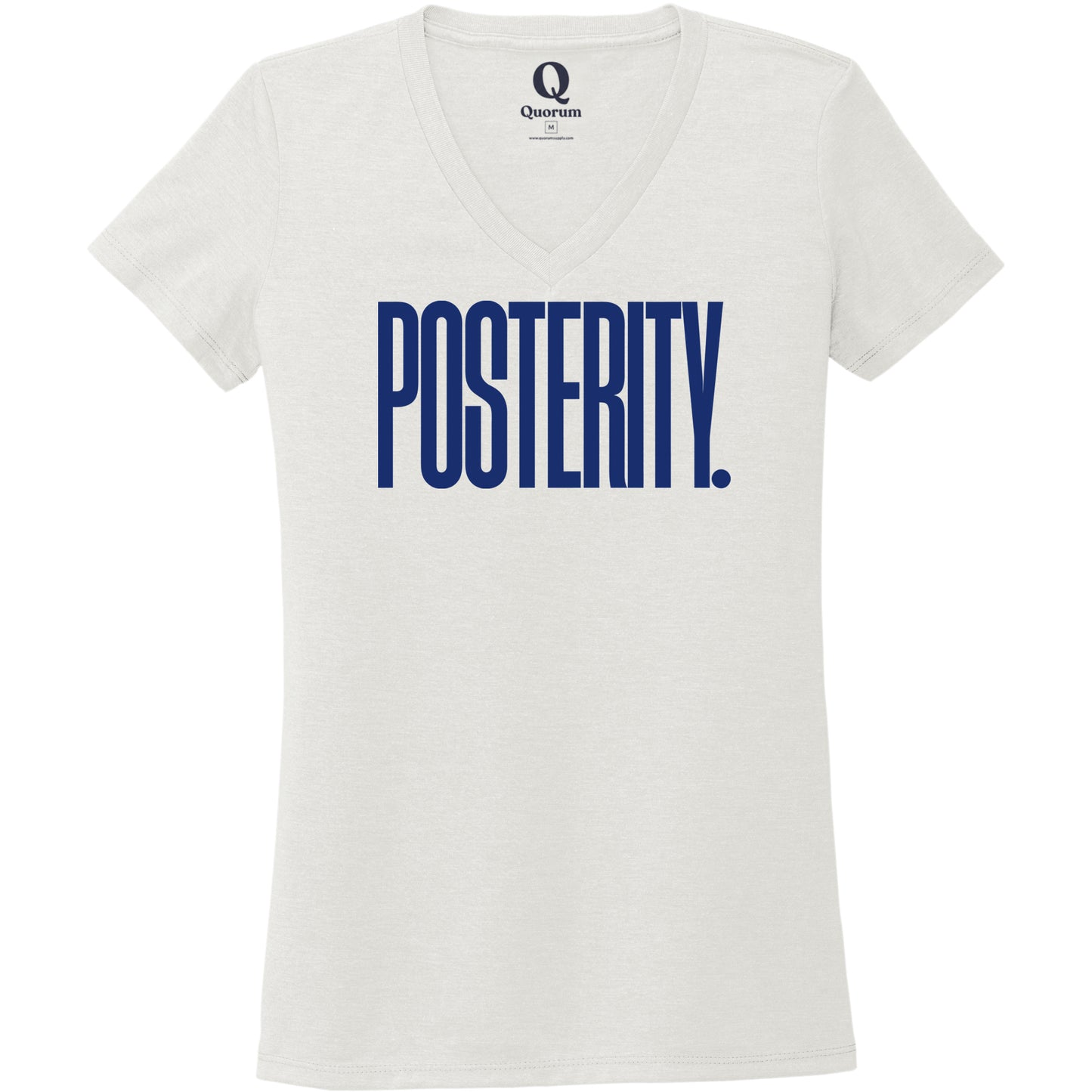 "Posterity." Quorum Women's Tri-Blend V-Neck front print in Fairly White