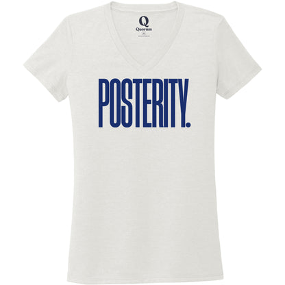 "Posterity." Quorum Women's Tri-Blend V-Neck front print in Fairly White